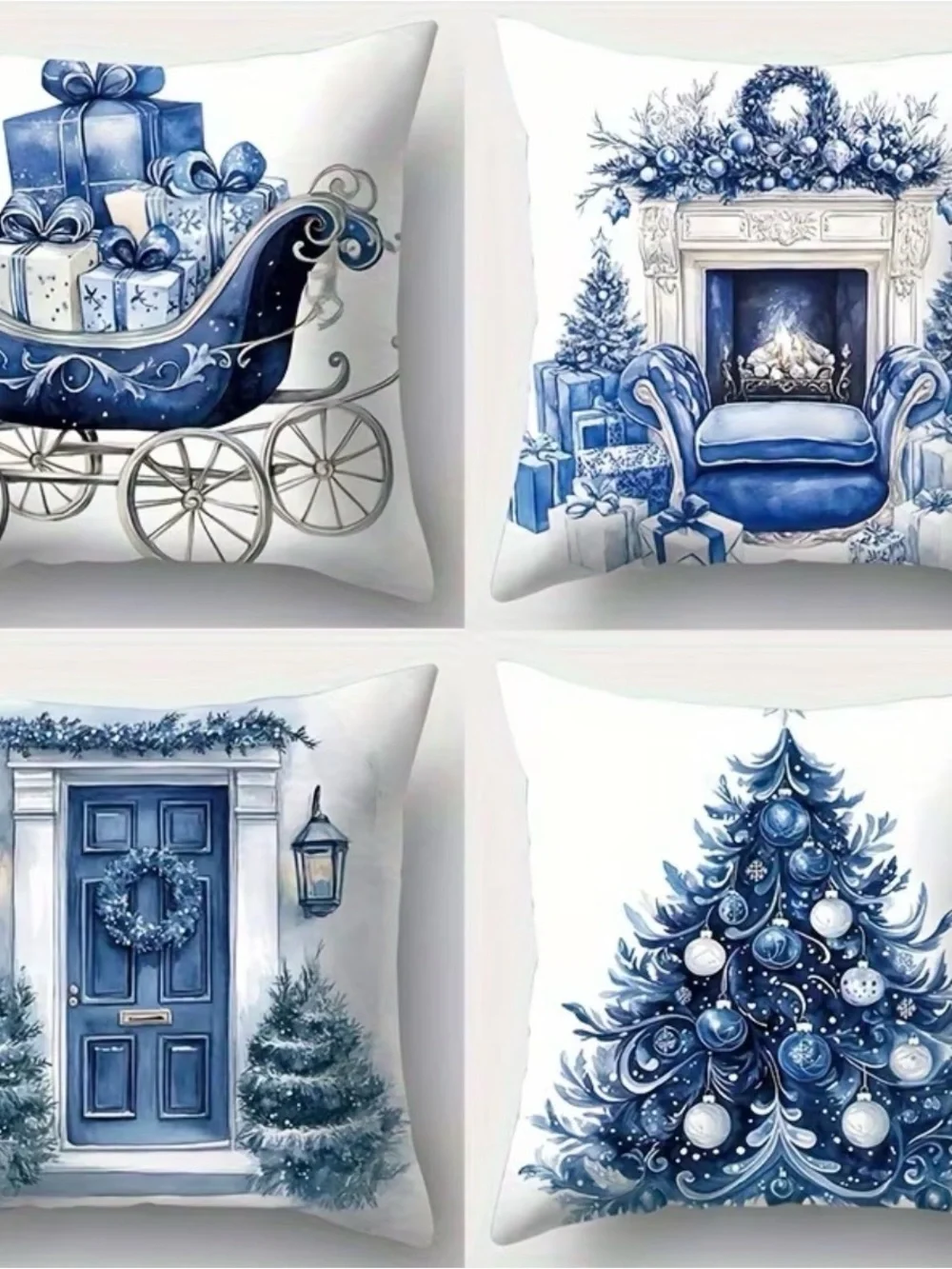 NWT-Blue Holiday Decorative Pillow Covers - Set of 4